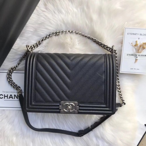 Chanel Leboy Original Sac à bandoulière en cuir Caviar Noir A67087 Argent