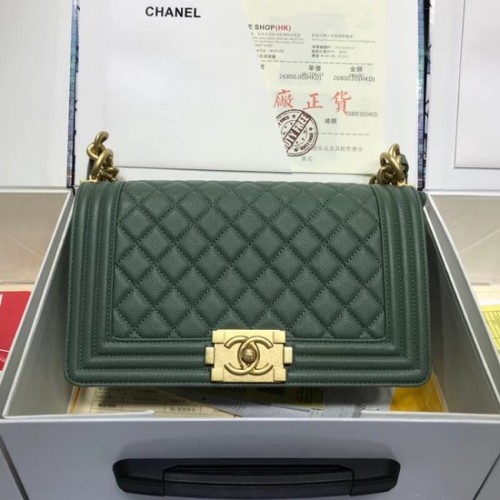 Chanel Leboy Original sac à bandoulière en cuir caviar A67086 chaîne en or vert