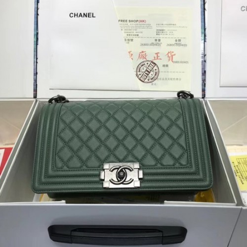 Chanel Leboy Original sac à bandoulière en cuir caviar A67086 chaîne en argent vert
