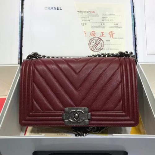 Chanel Leboy Original sac à bandoulière en cuir caviar V67086 Wine chaîne en argent