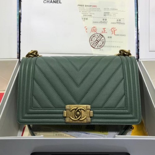 Chanel Leboy Original sac à bandoulière en cuir caviar V67086 chaîne en or vert