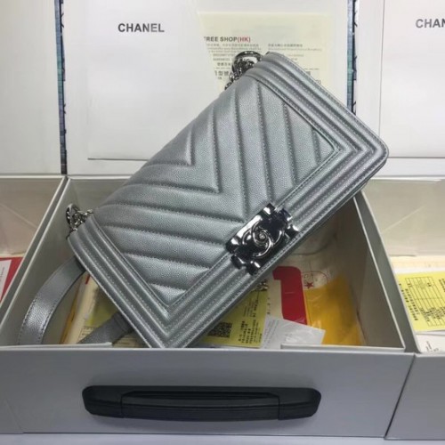 Chanel Leboy Original sac à bandoulière en cuir caviar V67086 argent chaîne en argent