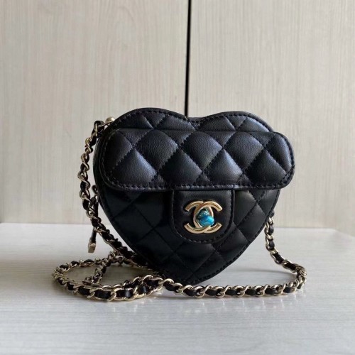 Chanel 2022S Love Heart Original Sac à Bandoulière en Cuir d'Agneau AS3191 Noir
