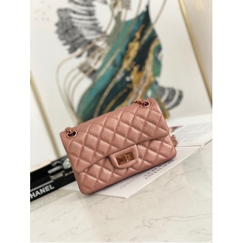 Chanel SAC À MAIN MINI 2.55 Cuir de veau grainé métallisé or rose Métal AS0874 rose