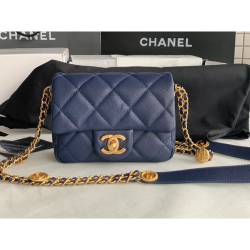 Chanel MINI SAC À RABAT AS3368 Bleu Royal