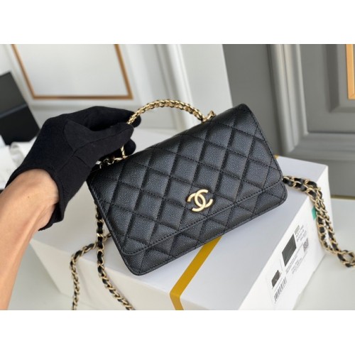 Chanel MINI SAC À RABAT POCHETTE AVEC CHAÎNE Métal Doré 22SS noir