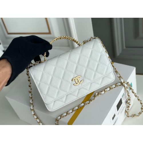 Chanel MINI SAC À RABAT POCHETTE AVEC CHAÎNE Métal doré 22SS blanc