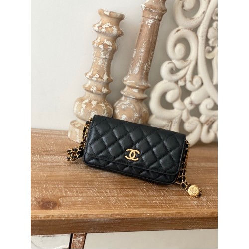 Chanel MINI SAC À RABAT Agneau Métal Doré AP81210 NOIR
