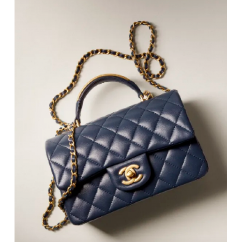 Chanel MINI SAC À RABAT AVEC POIGNÉE SUPÉRIEURE AS2431 bleu foncé