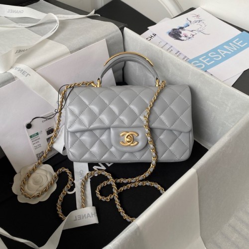 Chanel MINI SAC À RABAT AVEC POIGNÉE SUPÉRIEURE AS2431 gris