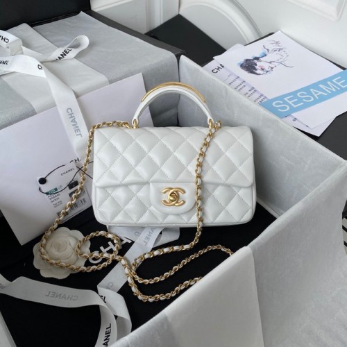 Chanel MINI SAC À RABAT AVEC POIGNÉE SUPÉRIEURE AS2431 blanc