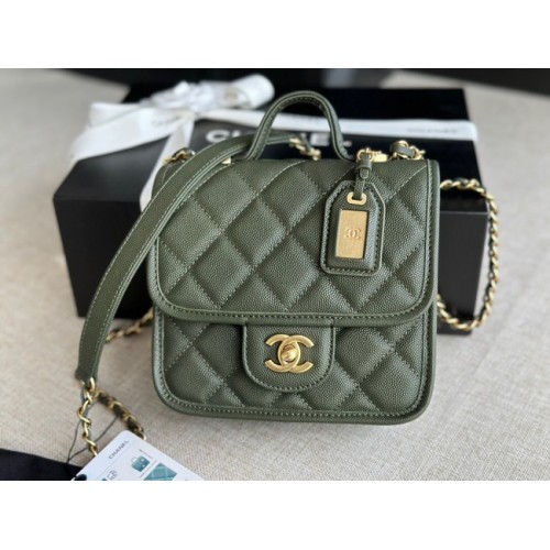 Chanel MINI SAC À RABAT AVEC POIGNÉE SUPÉRIEURE AS3652 vert noirâtre