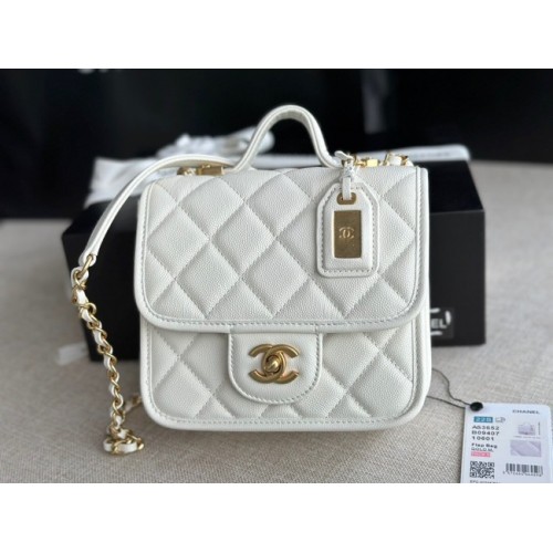 Chanel MINI SAC À RABAT AVEC POIGNÉE SUPÉRIEURE AS3652 blanc