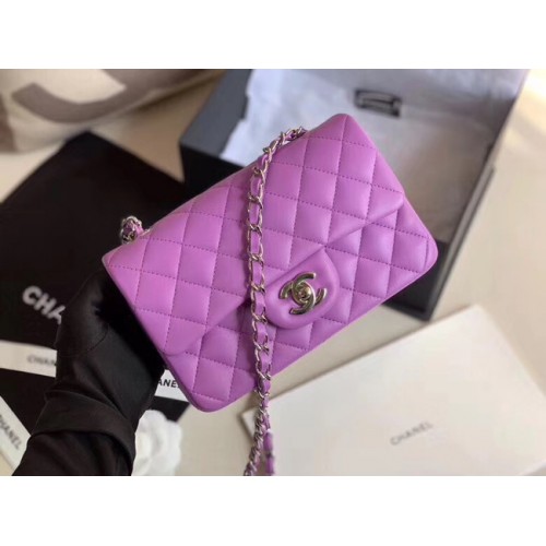 Chanel MINI Sac à Rabat Original en Cuir de Mouton 1116 Lavande Métal argenté
