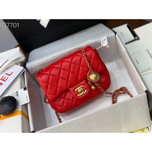 Chanel MINI Sac à Rabat Original en Cuir de Mouton AS1786 Rouge