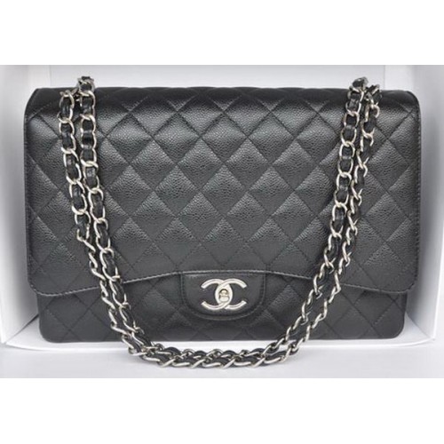 Chanel Maxi Sac Classique A36098 Noir Motif Cannage Argent