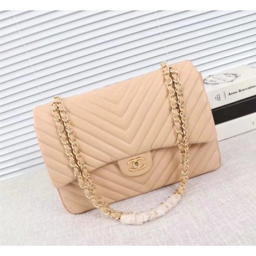 Chanel Maxi Classic Flap Bag Abricot Chevron Sheepskin Leather A58601 Or