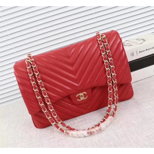 Chanel Maxi Classic Flap Bag Red Chevron Sheepskin Leather A58601 Or
