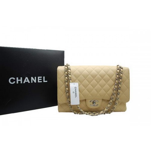 Chanel Maxi Double Rabats Sac A36098 Abricot Original Cuir Caviar Argent