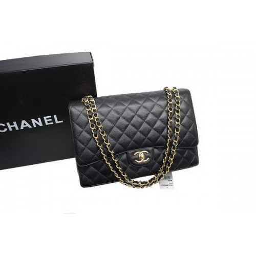Sac Chanel Maxi Double Flaps A36098 Noir Cuir Caviar Original Or