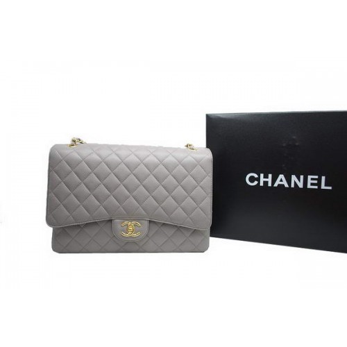 Chanel Maxi Double Rabats Sac A36098 Gris Original Cuir Caviar Doré