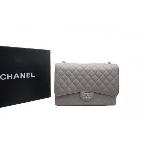Sac Chanel Maxi Double Flaps A36098 Cuir Caviar Gris Original Argent