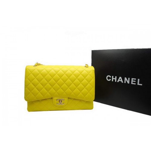 Chanel Maxi Double Rabats Sac A36098 Citron Original Cuir Caviar Doré