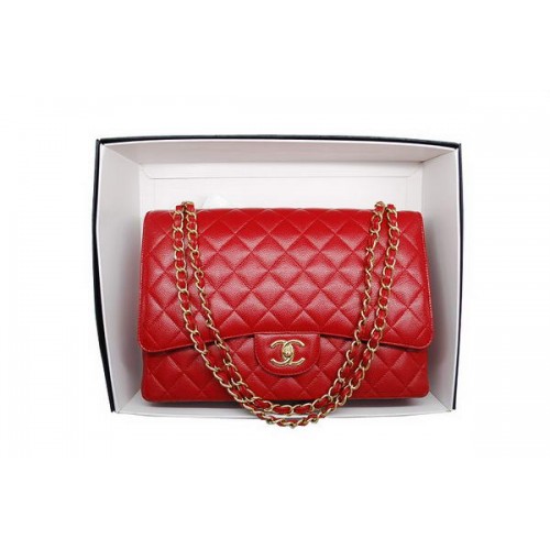 Sac Chanel Maxi Double Flaps A36098 Cuir Caviar Original Rouge Or