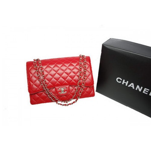 Sac Chanel Maxi Double Flaps A36098 Cuir Caviar Original Rouge Argent