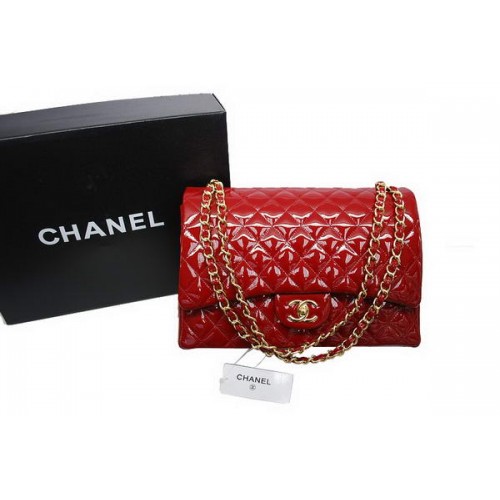 Chanel Maxi Double Rabats Sac A36098 Rouge Original Cuir Verni Doré
