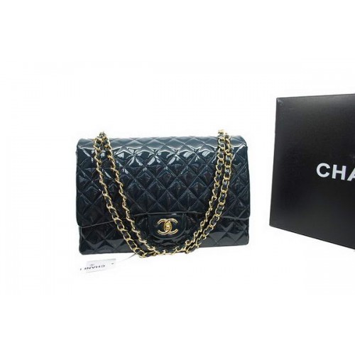 Chanel Maxi Double Rabats Sac A36098 Royalblue Original Cuir Verni Doré