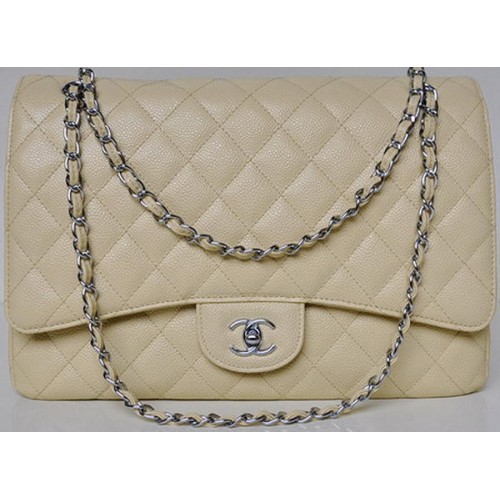 Chanel Maxi Sac à Rabat Classique Matelassé Abricot Cannage Patterns A58601 Argent
