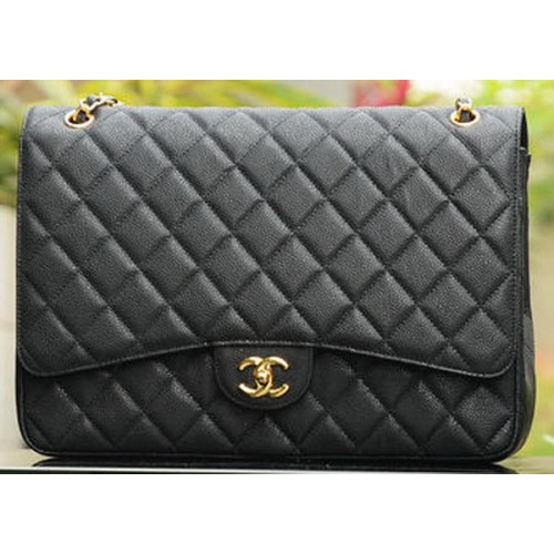 Chanel Maxi Sac à Rabat Classique Matelassé Motifs Cannage Noir A58601 Doré