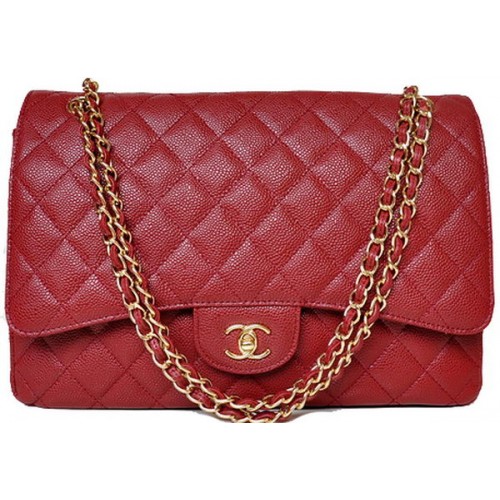 Chanel Maxi Sac à Rabat Classique Matelassé Motifs Cannage Bordeaux A58601 Doré