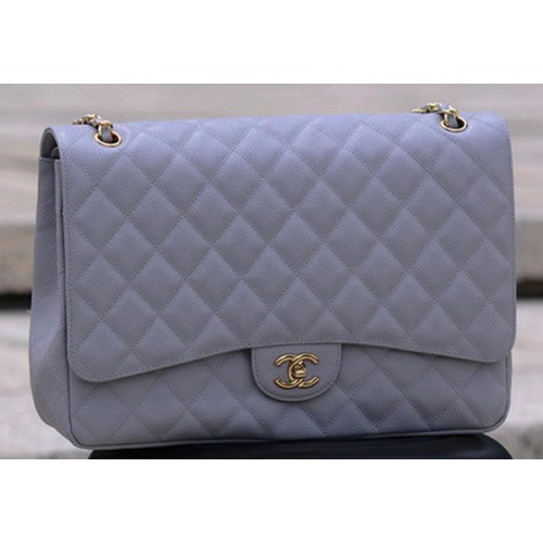 Chanel Maxi Sac à Rabat Classique Matelassé Gris Cannage Motif A58601 Doré