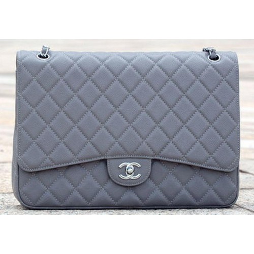 Chanel Maxi Sac à Rabat Classique Matelassé Gris Cannage Motif A58601 Argent