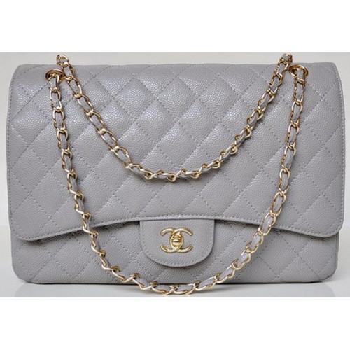 Chanel Maxi Sac à Rabat Classique Matelassé Motifs Cannage Gris A58601 Doré