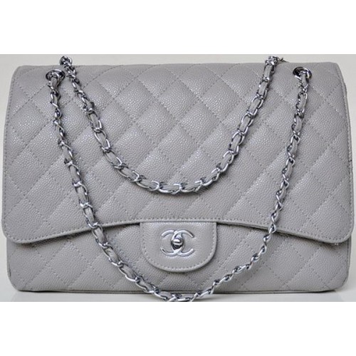 Chanel Maxi Sac à Rabat Classique Matelassé Motifs Cannage Gris A58601 Argent