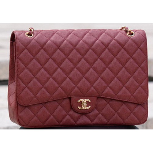 Chanel Maxi Sac à rabat classique matelassé Maroon Cannage Pattern A58601 Or