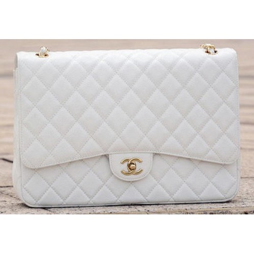 Chanel Maxi Sac à Rabat Classique Matelassé Blanc Motif Cannage A58601 Doré