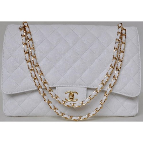 Chanel Maxi Sac à rabat classique matelassé Blanc Cannage Patterns A58601 Or