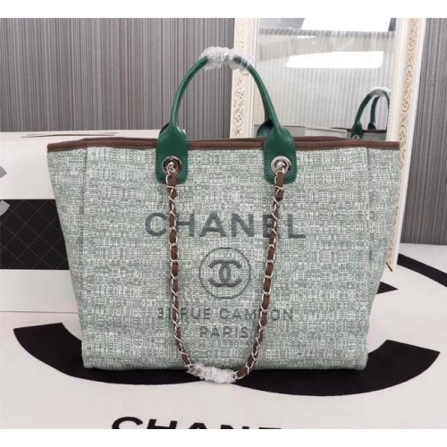 Chanel Medium Canvas Tote Shopping Bag 8099 vert