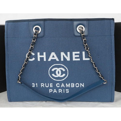 Chanel Sac cabas moyen en toile A67001 Bleu