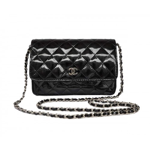 Chanel Mini Flap Bag pas cher A33814 Argent verni noir