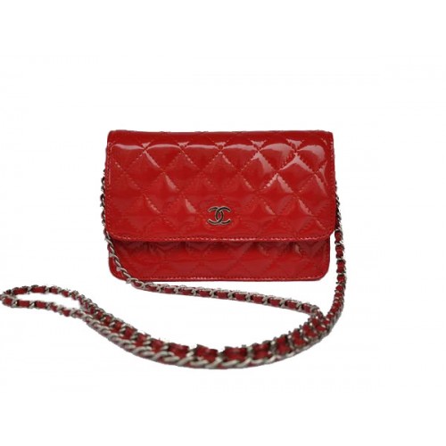 Mini sac à rabat Chanel pas cher A33814 argent verni rouge