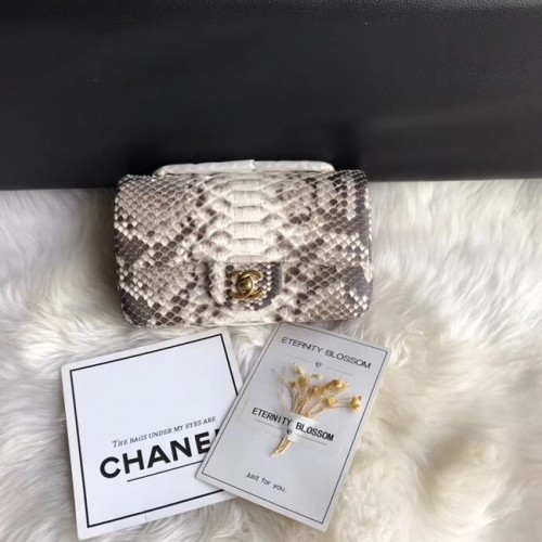 Chanel Mini Sac à Rabat Python Métal Doré A69900 gris