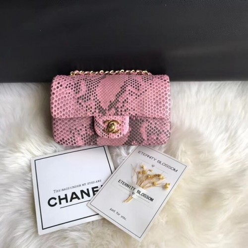 Chanel Mini Sac à Rabat Python Métal Doré A69900 rose