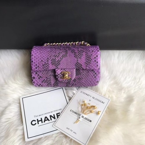 Chanel Mini Sac à Rabat Python Métal Doré A69900 violet