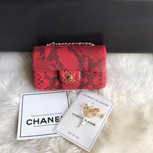 Chanel Mini Sac à Rabat Python Métal Doré A69900 rouge
