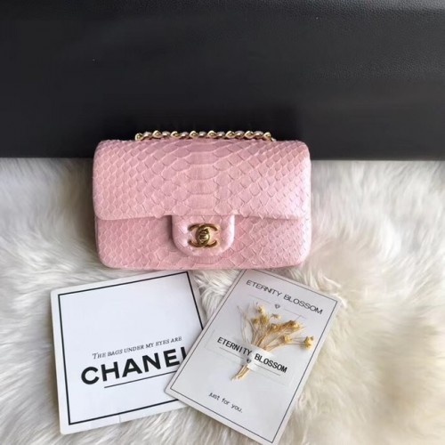 Chanel Mini Sac à Rabat Python Métal Doré d69900 Rose